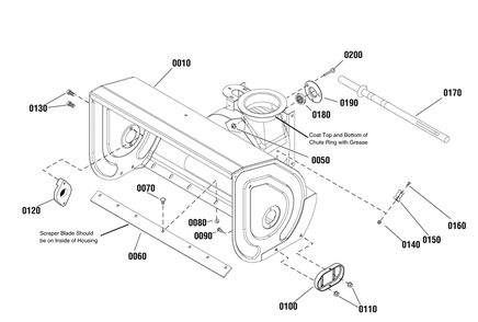 Auger Housing Group Diagram and Parts List for 1696481-00-BH1730SE  Briggs and Stratton Snow Blower